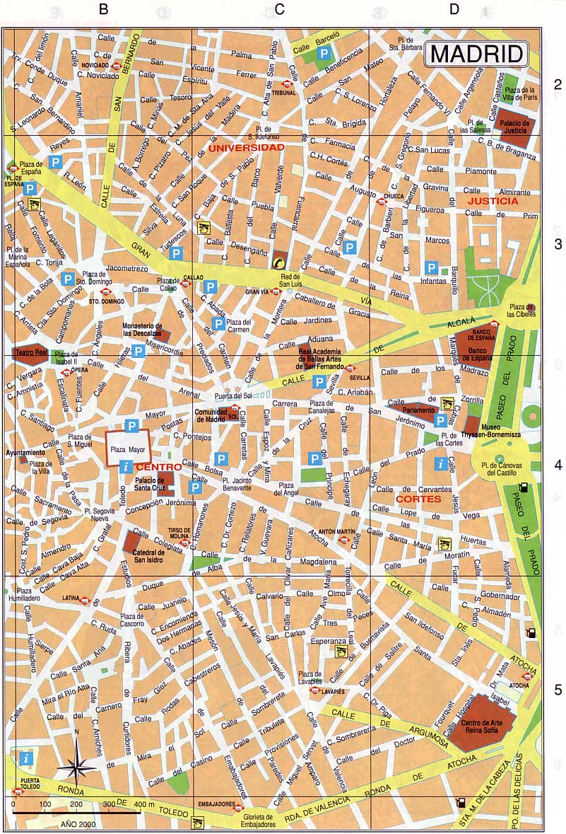 Подробная карта центра города Мадрид